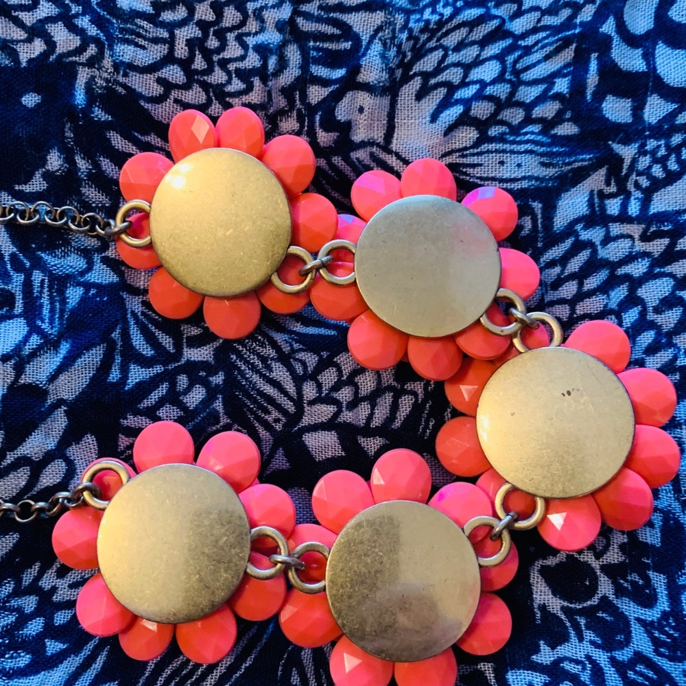 J. Crew Flowered Statement Coral Colored Necklace - image 2